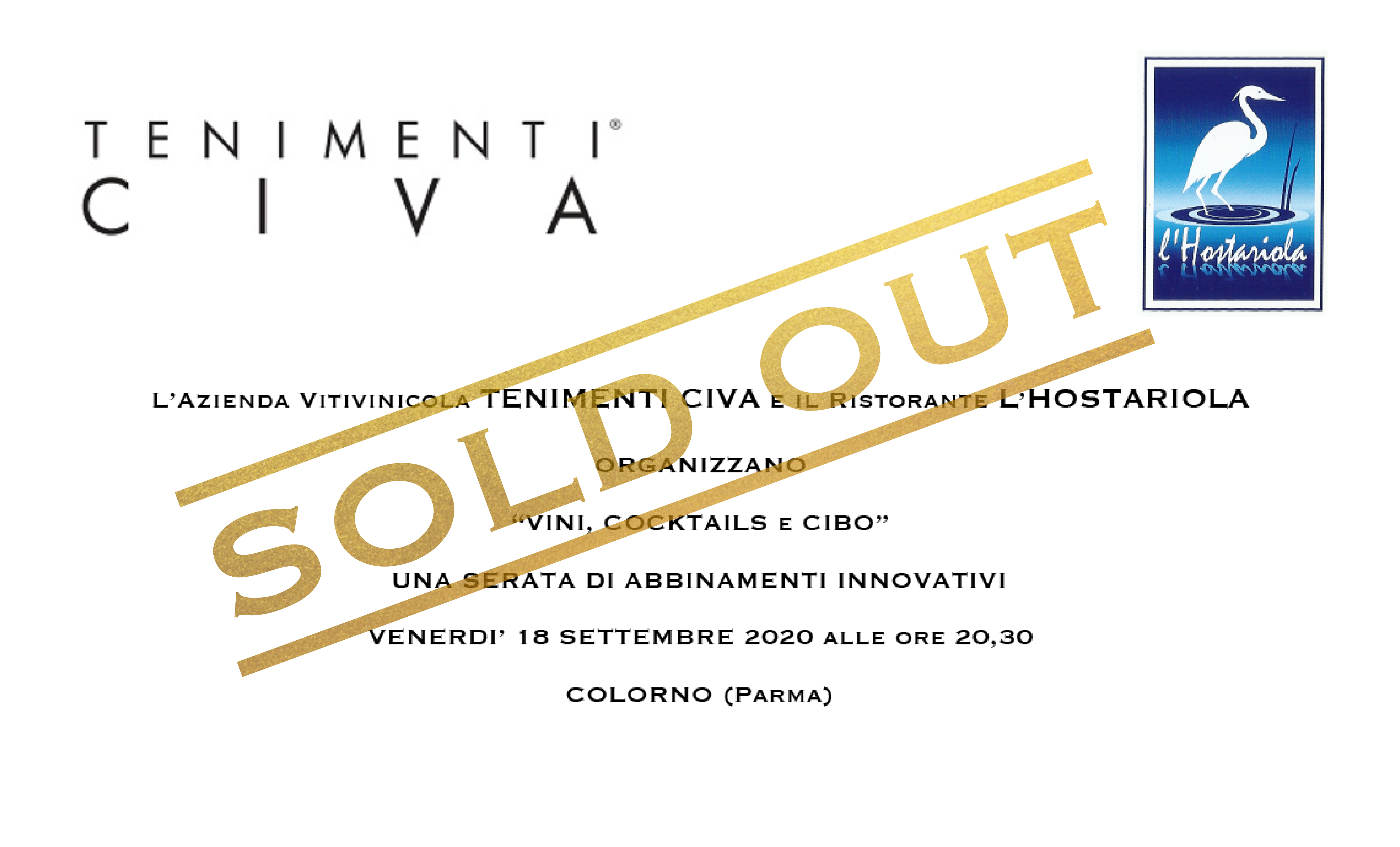VINI, COCKTAIL E CIBO UNA SERATA DI ABBINAMENTI INNOVATIVI CON TENIMENTI CIVA – SOLD OUT